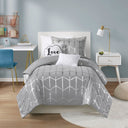 Raina - Twin Metallic Printed Comforter Set - Gray / Silver