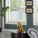 Sitting Monkey Table Lamp With White - Antiqued Gold