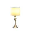 Metal Table Lamp With Off - White Drum Shade - Silver - HomeRoots - Table Lamps - Elite Enclave Home