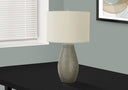 24" Round Table Lamp With Ivory Drum Shade - Gray - HomeRoots - Table Lamps - Elite Enclave Home