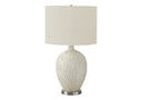 Ceramic Round Table Lamp With Cream Drum Shade - White And Silver - HomeRoots - Table Lamps - Elite Enclave Home