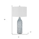 Glass Table Lamp With White Drum Shade - Aqua And Gray