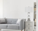 28" Metal Table Lamp With White Drum Shade - Nickel