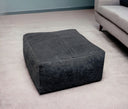 Distressed Leather Pouf Ottoman - Black