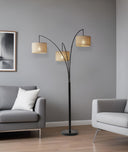 Metal Three Light Tree Floor Lamp With Beige Fabric Drum Shades - Antiqued Black / Bronze - HomeRoots - Floor Lamps - Elite Enclave Home