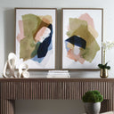 Abstract Afternoon - Framed Canvases (Set of 2) - Blue / Green / Pink / White / Woodtone / Yellow - Uttermost - Canvas Art Sets - Elite Enclave Home