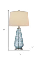 Glass Table Lamp With White Empire Shade - Aqua