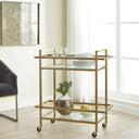 Uttermost Erena Bar Cart – sleek brass stainless steel frame with two glass shelves 