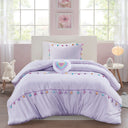 Tessa - 4 Piece Full/Queen Tassel Comforter Set With Heart Shaped Throw Pillow - Lavender