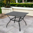 37" x 37" x 28" Square Metal Outdoor Dining Table With Umbrella Hole - Black