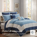 Attingham - King/California King 7 Piece Quilt Set With Euro Shams And Throw Pillows - Navy - Madison Park - Quilts & Shams - Elite Enclave Home