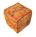 Recycled Silk And Cotton Blend Cube Pouf Ottoman - Orange - HomeRoots - Accent Poufs - Elite Enclave Home
