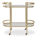 Uttermost Isabelle Gold Bar Cart – soft gold leaf iron frame with two glass trays and locking casters 