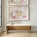Uttermost Wedged Ivory Fabric Bench – soft ivory faux sheepskin waterfall seat with medium oak veneer frame 