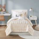 Raina - Twin Metallic Printed Comforter Set - Ivory / Gold