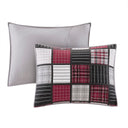 Tulsa - King Oversized Plaid Print Quilt Set - Red / Gray