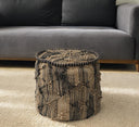 Jute Cylindrical Pouf With Popcorn Stich - Tan - HomeRoots - Accent Poufs - Elite Enclave Home