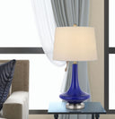 26" Metal Two Light Bedside Table Lamps With White Globe Shade (Set of 2) - Silver