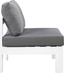 Nizuc Outdoor Armless Chair – white aluminum frame with waterproof fabric cushions