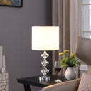 Crystal Geometric Table Lamp With White Classic Drum Shade - Silver