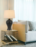 Metal Two Light Desk Table Lamps With White Globe Shade (Set of 2) - Silver