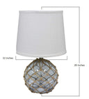 Glass Bedside Table Lamp With Tapered Drum Shade - Clear White