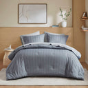 Logan - Queen Striped Comforter Set - Blue/Gray