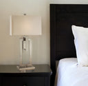 Iron Geometric Table Lamp With Ivory Shade - Nickel