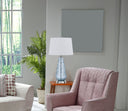 Glass Table Lamp With White Empire Shade - Aqua