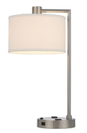 Metal Desk USB Table Lamp With White Drum Shade - Nickel
