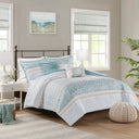 Caralie - 5 Piece Seersucker Comforter Set With Throw Pillows - Aqua