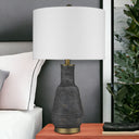 Ceramic Column Lamp With White Drum Shade - Gray And Gold
