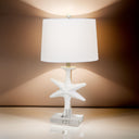 Coastal Star Fish Table Lamps Coastal With White Drum Shades (Set of 2) - Clear And White