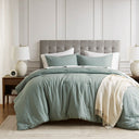 Mina - Full/Queen Waffle Weave Textured Comforter Set - Sage Green