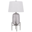Glass Round Table Lamp With White Empire Shade - Nickel
