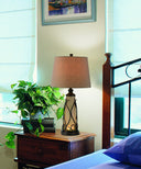 Metal Two Light Table Lamp With Brown Empire Shade - Brown - HomeRoots - Table Lamps - Elite Enclave Home