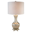 Elegant Table Lamp With White Linen Lamp Shade - Silver