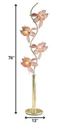 Four Light Floral Floor Lamp With Pink Glass Shades - Gold - HomeRoots - Floor Lamps - Elite Enclave Home