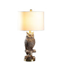 Resin Owl Table or Desk Lamp - Antiqued Silver