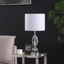 Crystal Standard Table Lamp With White Shade - Silver
