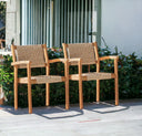 Wood And Rattan Indoor Outdoor Dining Chairs (Set of 2) - Natural