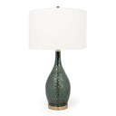 Glass LED Table Lamp With White Drum Shade - Blue Green