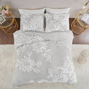 Veronica - King 3 Piece Tufted Floral Duvet Cover Set - Gray / White
