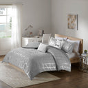 Raina - King Metallic Printed Comforter Set - Gray / Silver