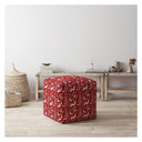 Cotton Stag Pouf Ottoman - Red / White