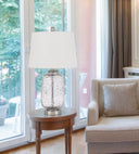 Metal Cylinder Table Lamp With White Empire Shade - Nickel