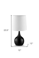 23.5" Metal Bedside Table Lamp With White Shade - Black