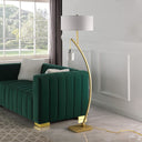 Dual Arc Floor Lamp With White Drum Shade - Matte Gold - HomeRoots - Floor Lamps - Elite Enclave Home