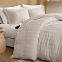 Logan - Full Striped Duvet Set - Neutral