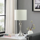 Metal Table Lamp With Off - White Drum Shade - Silver - HomeRoots - Table Lamps - Elite Enclave Home